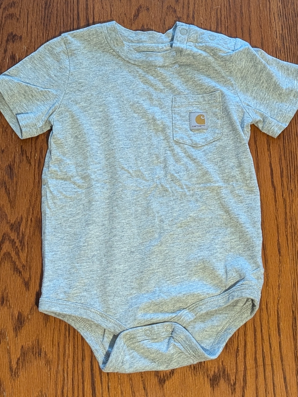 Carhartt Baby Boy 24M Gray Pocket Short Sleeve Bodysuit Workwear Logo